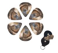 African Animal Leopard Guitar Picks 6 Pack 3 Different Thickness Celluloid Guitar Plectrums with Guitar Pick Holder Personalized Guitar Pick for Acoustic Guitar, Electric Guitar, Bass, Ukulele