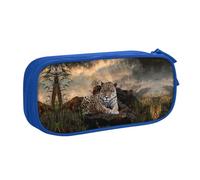 African Animal Leopard Large Capacity Double Layer Pencil Case,Customizable Full Print Polyester Fabric Organizer-School, Office, Travel Makeup Pouch