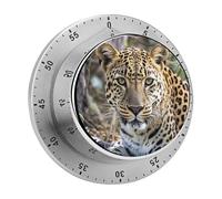 African Animal Leopard Mechanical Kitchen Timer for Cooking 60 Min with Magnetic Backing Loud Alarm,Stainless Steel Wind Up Countdown Timer Cute Egg Timers for Cooking Studying Gaming Classroom Offic