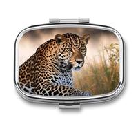 African Animal Leopard Pill Case with 2 Compartment, Pill Organizer Portable Square Pill Box,Vitamin Pill Organizer for Pocket Purse and Travel