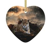 African Animal Leopard Printed decorative ornaments, ceramic heart-shaped ornaments, can be hung on Christmas trees and fireplaces