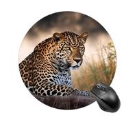 African Animal Leopard Round Mouse Pad, Non-Slip Rubber Base Waterproof Washable, Computer Mouse Mat for Office Gaming Studying, Premium-Textured Durable Portable Circle Mousepad for Desktop PC Notebo