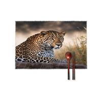 African Animal Leopard Table Mats Set of 6 Heat Resistant Non-Slip Canvas Place Mats Washable Durable Stylish for Kitchen and Dining Table Home Decorations