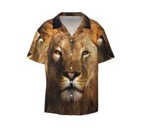 African Animal Lion Print Men's Print T Shirts Short Sleeve Polo Shirts Casual Summer Beach Shirt for Men Black