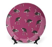 African Animal Ostrich Bone China Plate with Stand Round Decorative Plate Vintage Home Wobble Plate