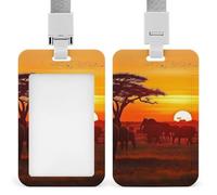 African Animal Sunset Badge Holder with Lanyard - Waterproof Hard Plastic ID Card Holder Professional Name Tag Vertical ID Card Name Badge for Office Nurse Doctor Teacher