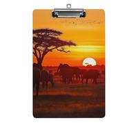 African Animal Sunset Clipboard, A4 Acrylic Clipboard with Hanging Hole, Ultra-Light Clip Board - Holds 100 Sheets, Shatterproof Document Holder for Office, 12.5" X 8.5"
