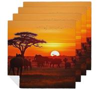 African Animal Sunset Cloth Napkins 18 X 18 Inch, 4 PCS Polyester Napkins, Soft & Absorbent Cloth Dinner Napkin for Wedding, Party, Restaurant, Elegant Table Decor
