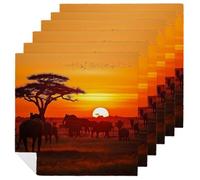 African Animal Sunset Cloth Napkins 18 X 18 Inch, 6 PCS Polyester Napkins, Soft & Absorbent Cloth Dinner Napkin for Wedding, Party, Restaurant, Elegant Table Decor