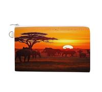 African Animal Sunset Coin Purse with Zipper Coin Wallet Coin Pouch Canvas Change Purse Pouch Zero Wallet Coin Bag