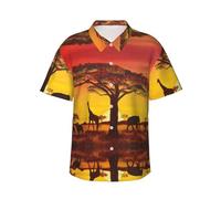 African Animal Sunset Hawaiian Shirt - Full-Print Short Sleeve Button-Up Shirt for Men and Teens, Perfect for Beach & Tropical Getaways