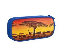 African Animal Sunset Large Capacity Double Layer Pencil Case,Customizable Full Print Polyester Fabric Organizer-School, Office, Travel Makeup Pouch