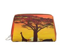 African Animal Sunset Leather Handheld Zipper Makeup Bag Organizer Wallet Large Capacity Travel Makeup Bag Toiletries