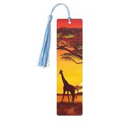 African Animal Sunset Print 5pcs Wooden Bookmarks with Tassels, Reading Page Markers Book Marks, Gifts for Men Women