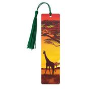 African Animal Sunset Print 5pcs Wooden Bookmarks with Tassels, Reading Page Markers Book Marks, Gifts for Men Women