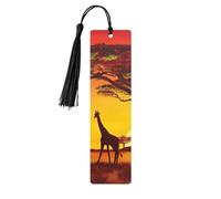 African Animal Sunset Print 5pcs Wooden Bookmarks with Tassels, Reading Page Markers Book Marks, Gifts for Men Women
