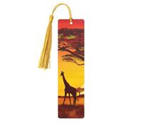 African Animal Sunset Print 5pcs Wooden Bookmarks with Tassels, Reading Page Markers Book Marks, Gifts for Men Women