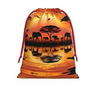 African Animal Sunset Print Drawstring Gift Bag With Pull Cord Closure For Gifting And Storage