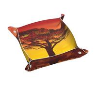 African Animal Sunset Print Leather Valet Tray For Women,Travel Organizer, Trinket Jewelry Cosmetic Organizer Tray