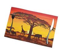 African Animal Sunset Print Premium Oil And Heat Resistant Placemats For Dining Table Set (6-Pack) - 12x18in
