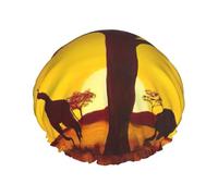 African Animal Sunset Print Shower Cap, Lined Shower Cap For Women Reusable, Double Layer Waterproof Bath Cap
