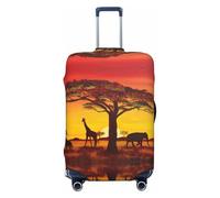 African Animal Sunset Print Suitcase Covers Personalized Luggage Protector Elastic Washable Travel Gear Cover, Black, S