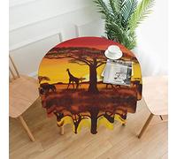 African Animal Sunset Print Tablecloth, Circular Decorative Tablecloth, Table Linen.