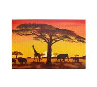 African Animal Sunset Printed Adult Fun Puzzle wooden puzzle in a plastic box with letters printed on the back home decor party toy