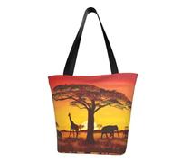 African Animal Sunset Women'S Printed Tote Bag, Large Capacity Shoulder Handbag, Polyester Fabric With Foam Padding,Inner Security Pocket