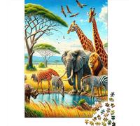 African Animals 1000 Piece Jigsaw Puzzle Paper for Adults Waterhole Scene Puzzle Game for Family Relax Decor Gift 70x50cm/1000pcs