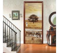 African Animals Door Stickers for Interior Doors Autumn Landscape 3D Door Sticker Murals Decals Wallpaper Self Adhesive Waterproof Poster for Bedroom Living Bathroom 90x200 cm d-1293
