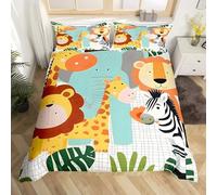 African Animals Duvet Cover Double Lion Giraffe Easy Care Quilt Cover Natural Jungle Aesthetic Bedding Sets with 2 Pillowcases for Teenage Boys Girls Bedroom Decor MO102