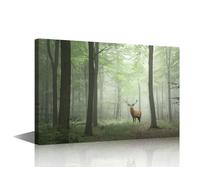 African Animals Giclee Canvas Prints Deer in the Misty Forest Wall Art Home Modern Decorations for Living Room Stretched and Framed Ready to Hang Wildlife Pictures Photo Paintings 24x16 in