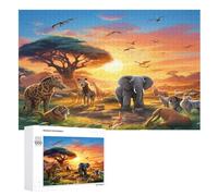 African Animals Jigsaw Puzzles for Adults & Kids 1000 Piece Wooden Puzzle Precise Interlocking Educational Game Challenge Toy （75×50cm）