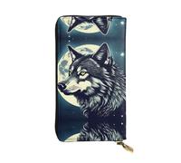African animals Leather Wallets for Women Man, Wallets Large Billfold with 12 Card Slots,Wallet Passport wallet, Wolf Night Moon, One Size