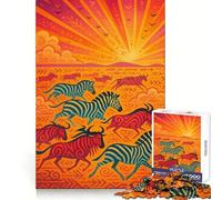 African Animals Migration at Sunset Jigsaw Puzzles 1000 Pieces for Teenagers Restful Game Firm Edge Family Bond Home Art (38x52cm)