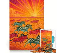 African Animals Migration at Sunset Jigsaw Puzzles 1000 Pieces for Teenagers Restful Game Firm Edge Family Bond Home Art (38x52cm)