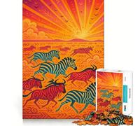 African Animals Migration at Sunset Jigsaw Puzzles for Adults1000 Pieces Serene Game Home Fun Pattern Build Xmas Idea (38x26cm)