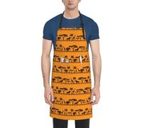 African animals print Apron, Aprons with Adjustable neck Straps, Oxford Cloth Aprons for Cooking Baking, Black, One Size, Black, One Size