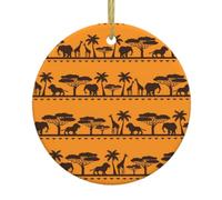 African animals Print Round Xmas Ornaments, Christmas ceramic pendant Hanging for Xmas Tree Home Indoor Outdoor Decor