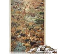 African Animals Wooden Jigsaw Puzzle 500 Piecess for Adults Fun Education Game Toy Intellectual Game Home Decoration Stress Relief Relaxation And Intelligence 500pcs (52x38cm)