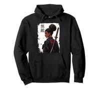 African Anime Samurai Warrior Ninja Kanji Japanese Girls Pullover Hoodie