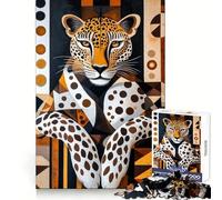 African Art Leopard Jigsaw Puzzles for Adults1000 Piece Tension Relief Precise Connection Playful Challenge (38x52cm)