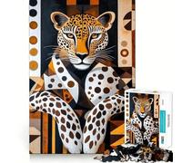 African Art Leopard Jigsaw Puzzles for Adults1000 Piece Tension Relief Precise Connection Playful Challenge (38x52cm)