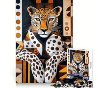 African Art Leopard Jigsaw Puzzles for Teenagers 1000 Piece Home Fun Quality Print Family Fun Art Work (50x75cm)