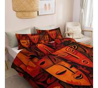 African Art Mask Reversible Cot-bed Duvet Cover Set, 2 Pieces Woodblock Print Style Bedding Set Soft Easy Care Breathable Duvet Cover for Adults Teens Kids 120 x 150 cm