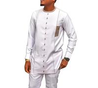 African Attire for Men Long Sleeve 2 Piece African Suits Slim Fits Dashiki Shirt and Pants Embroider Clothing(XXL)