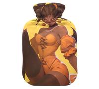 African Beuaty Halloween Cute hot Water Bottle with Soft Cover, 1L Warm Compress for Pain Relief, Neck and Shoulder Pain Relief, Bolsa para agua Caliente para Dolor