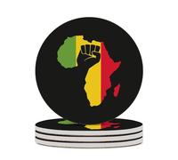 African Black Power Round Coaster with Cork Base for Crafts Tabletop Protection Home Decor 4PCS