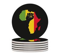 African Black Power Round Coaster with Cork Base for Crafts Tabletop Protection Home Decor 6PCS